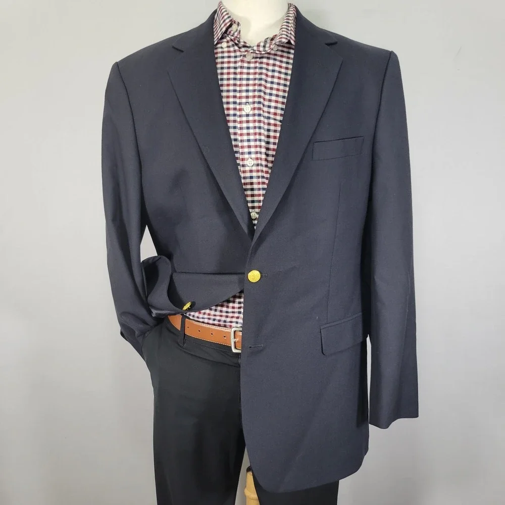 Brooks Brothers 346 Men's Sport Coat Blazer Two Button Navy Blue Stretch 43L